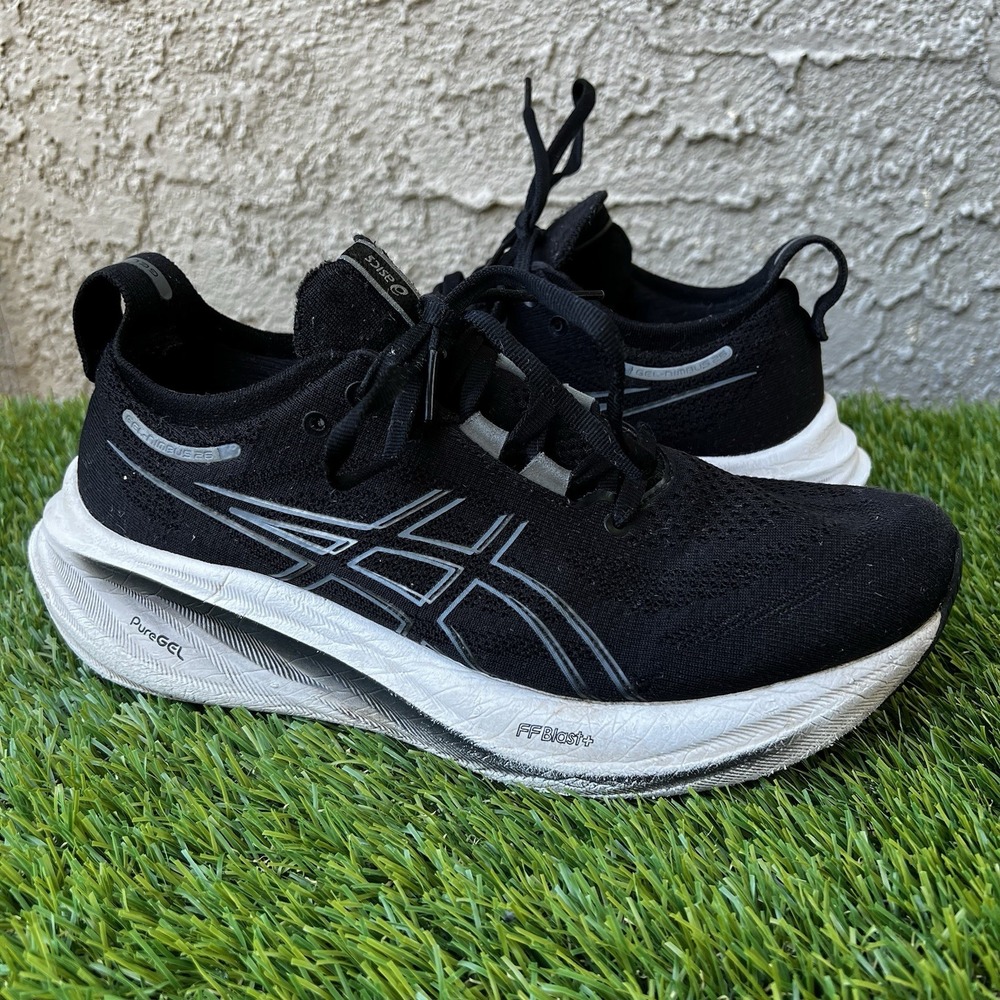 ASICS Shoes Men Size 7.5 Gel-Nimbus 25 Black White Running Cushion Read Desc